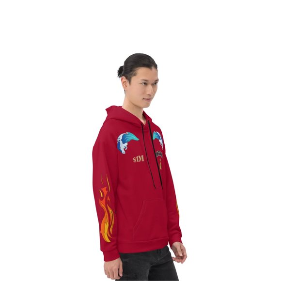 PokeGang Unisex Red Long Sleeve Side Kangaroo Pocket Pullover Soft Fleece Hoodie - Picture 8 of 8